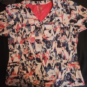 Barco Uniforms Women's Geometric Print Blouse - Navy and Pink